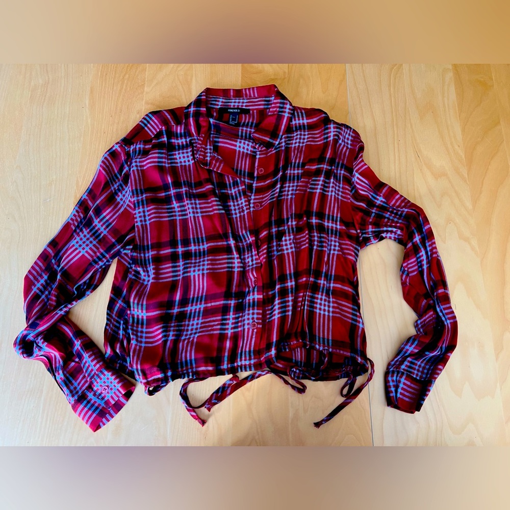 Forever 21 plaid shirt - super cute slightly cropped style with drawstring waist